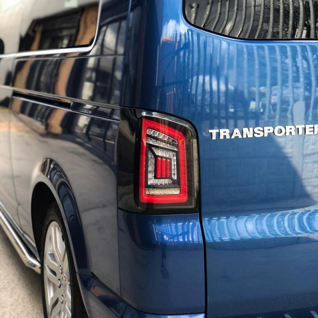 For VW T5.1 Transporter MK3.1 Tailgate LED Rear Lights Smoked Full Frame Light Bar – Van-X