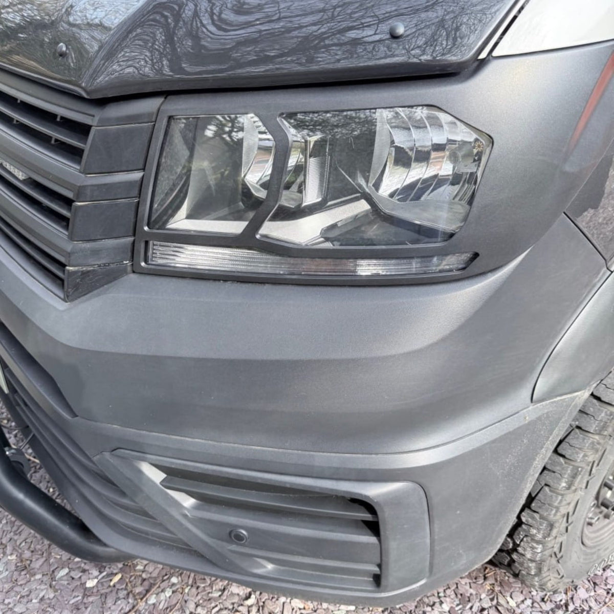 For MAN TGE Headlight Guards Hammerite Ultimate Matte Black (2018-2025) | Front Headlight Protectors | Van-X