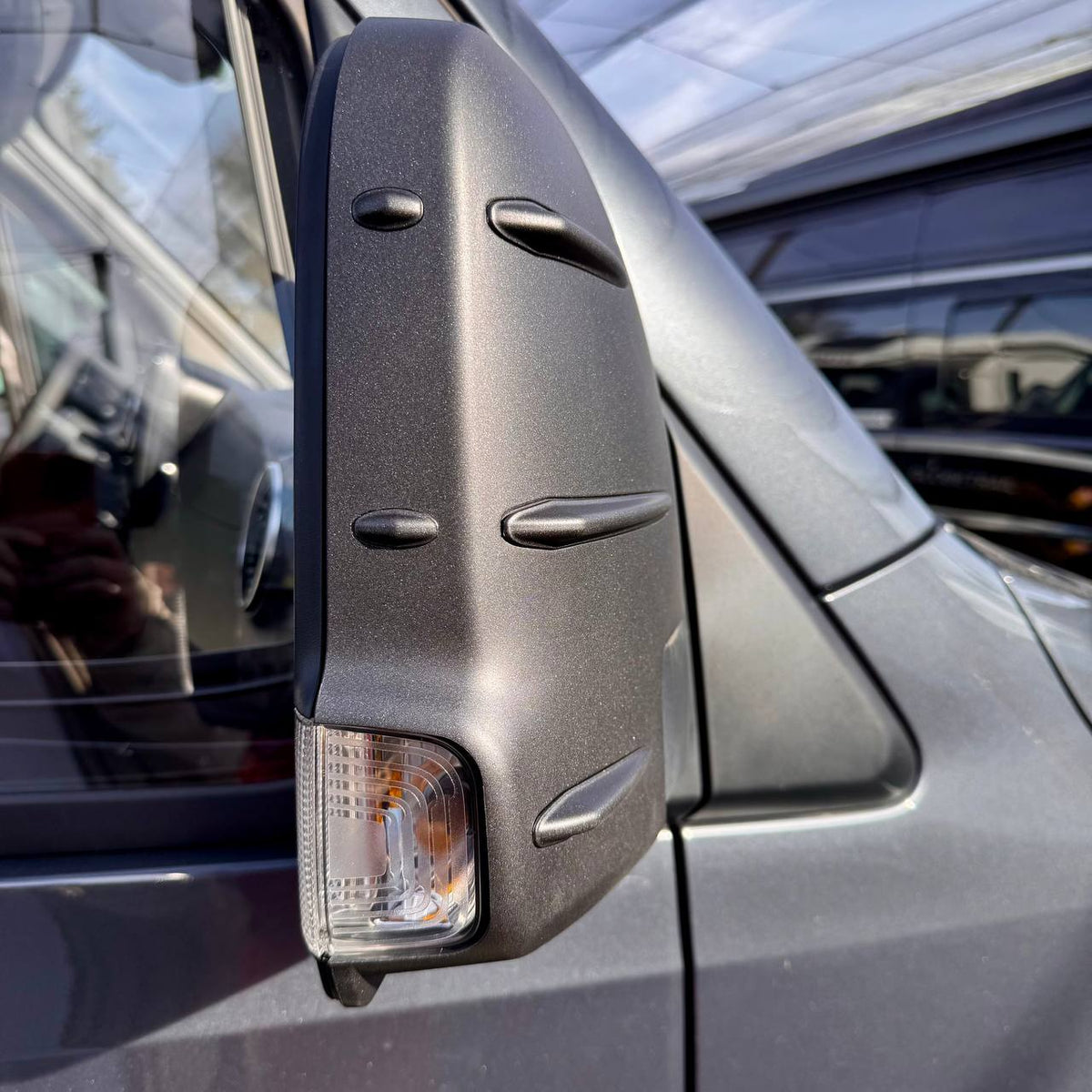 For Mercedes Sprinter Dodge 907 Wing Mirror Cap Covers with Indicator – Hammerite Ultimate Matte Black (Set of 2) | Van-X