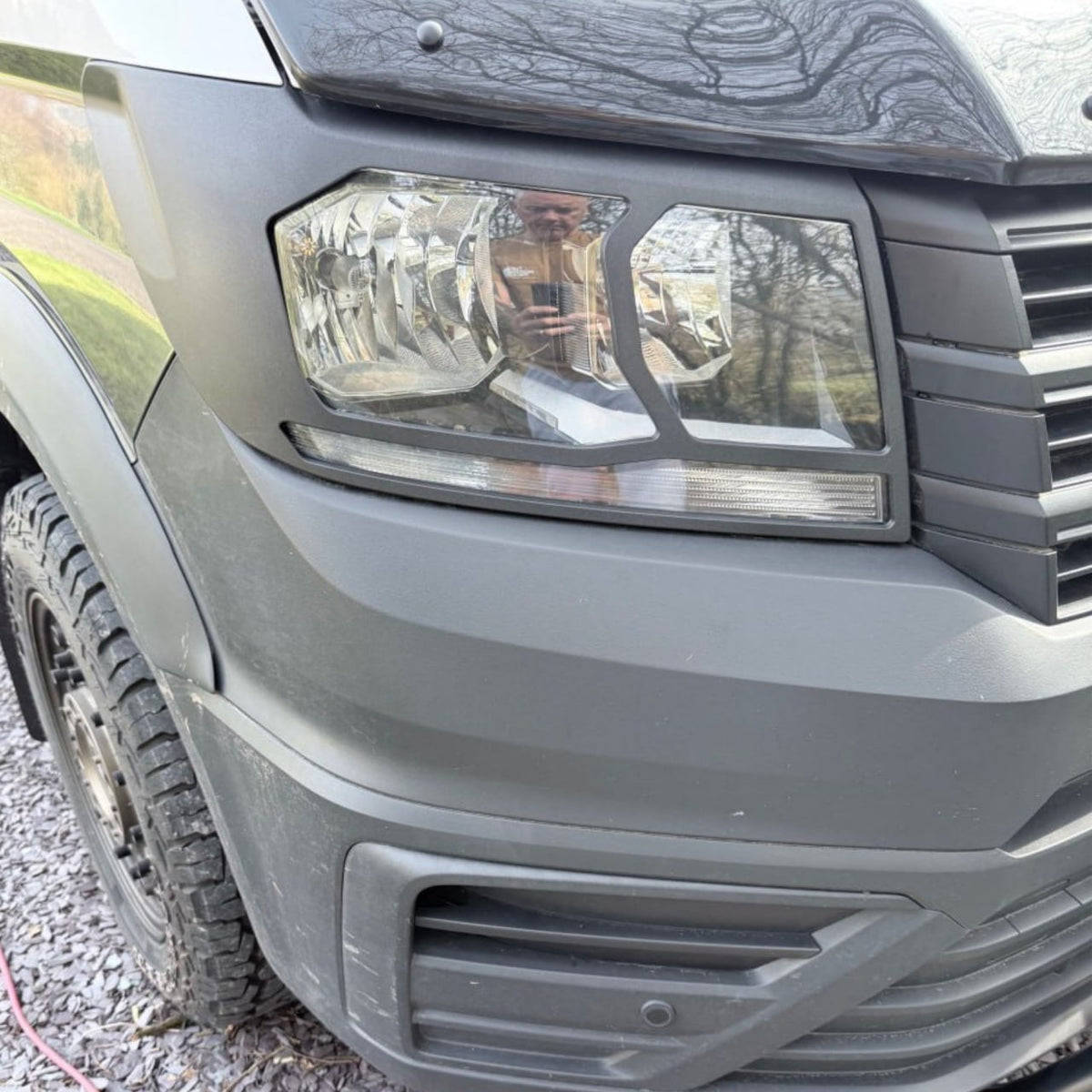 For MAN TGE Headlight Guards Hammerite Ultimate Matte Black (2018-2025) | Front Headlight Protectors | Van-X