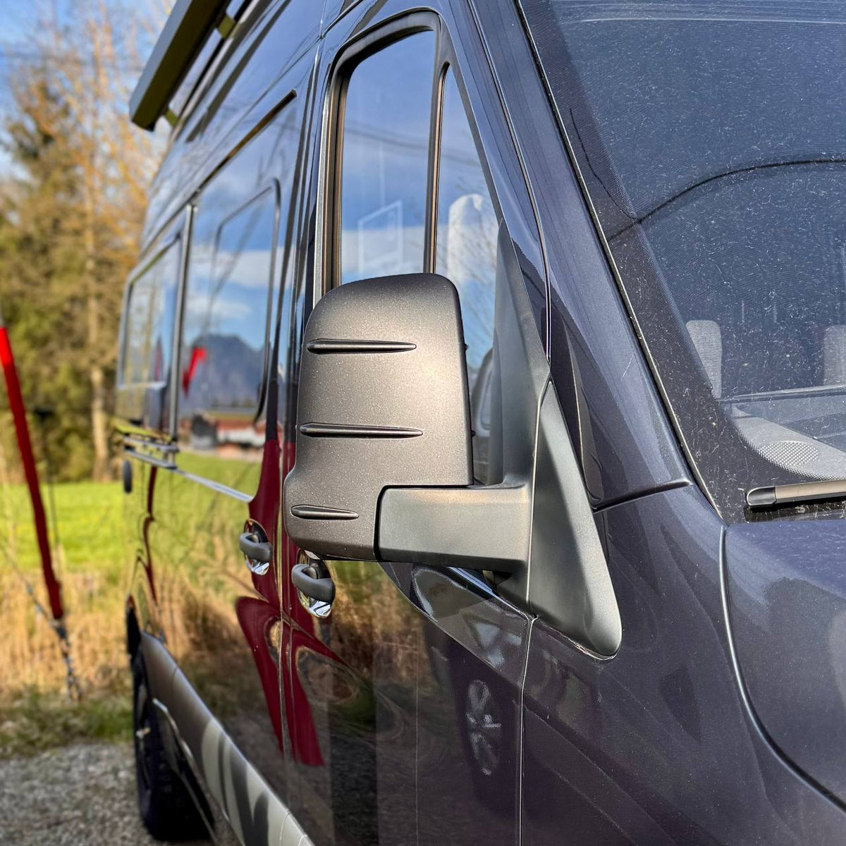 For Mercedes Sprinter Dodge 907 Wing Mirror Cap Covers with Indicator – Hammerite Ultimate Matte Black (Set of 2) | Van-X
